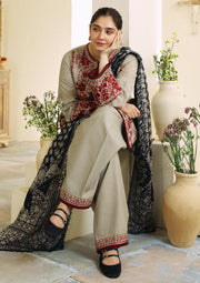 Dhanak 3PC Embroidered Shirt With Digital printed wool shawl SF-134