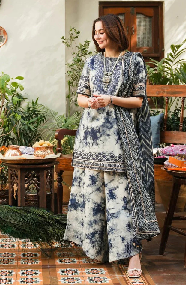 3PC-Printed & EMBROIDERY Lawn Shirt With Voile Printed Dupatta-1542