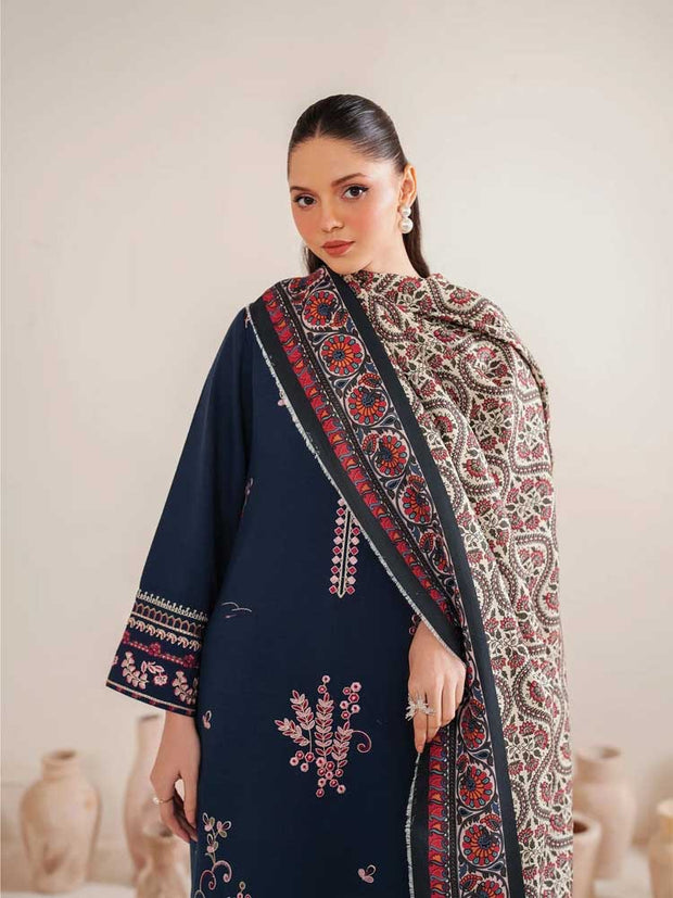 Dhanak 3PC Embroidered Shirt With Digital printed wool shawl SF-137