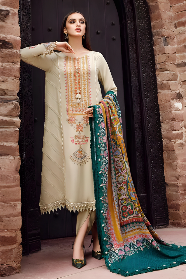 Dhanak 3PC Embroidered With Dhanak Shawl SF-119
