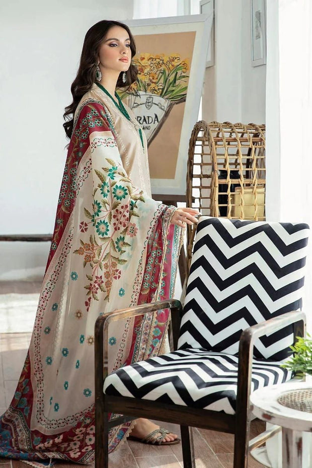 Dhanak 3PC Embroidered With Printed Pashmina Wool Shawl SF-132