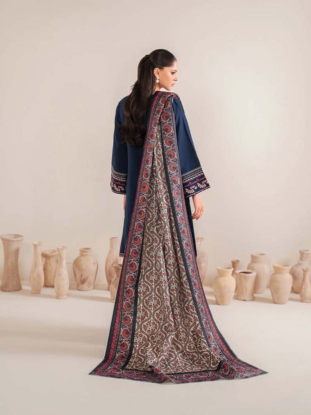 Dhanak 3PC Embroidered Shirt With Digital printed wool shawl SF-137