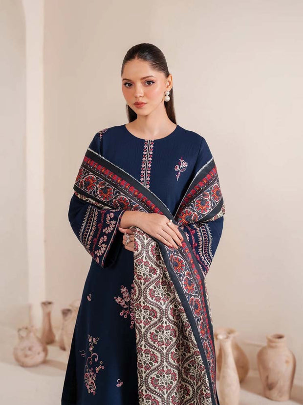 Dhanak 3PC Embroidered Shirt With Digital printed wool shawl SF-137