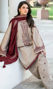 3PC DHANAK EMBROIDERED SHIRT WITH DHANAK EMB SHAWL AND TROUSER DN-2006