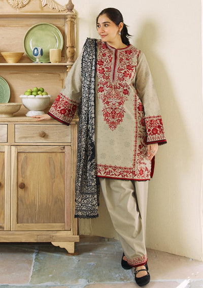 Dhanak 3PC Embroidered Shirt With Digital printed wool shawl SF-134