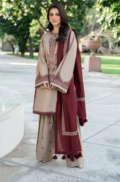 3PC DHANAK EMBROIDERED SHIRT WITH DHANAK EMB SHAWL AND TROUSER DN-2006