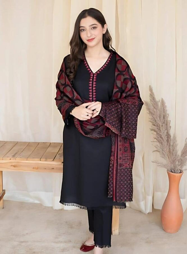 DHANAK-3PC EMBROIDERED SHIRT WITH DIGITAL PRINTED WOOL SHAWL SF-103