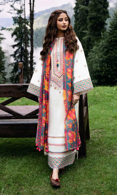 Dhanak 3PC Embroidered With Dhanak Shawl SF-131