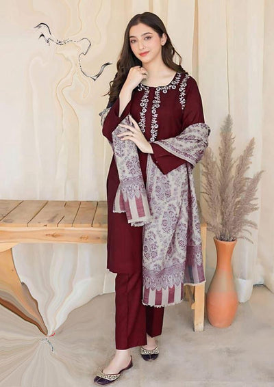 DHANAK-3PC EMBROIDERED SHIRT WITH DIGITAL PRINTED WOOL SHAWL SF-104
