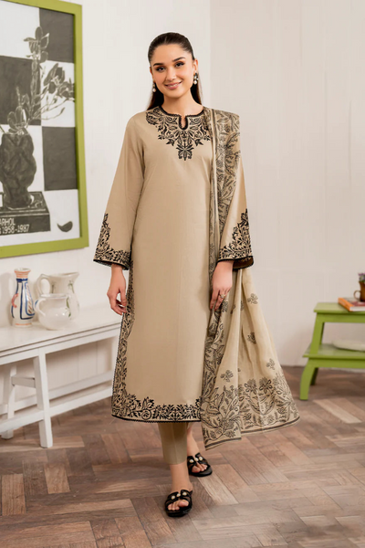 Dhanak 3PC Embroidered Shirt With Dhanak Embroidered shawl SF-136