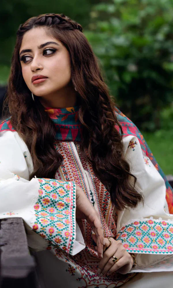 Dhanak 3PC Embroidered With Dhanak Shawl SF-131
