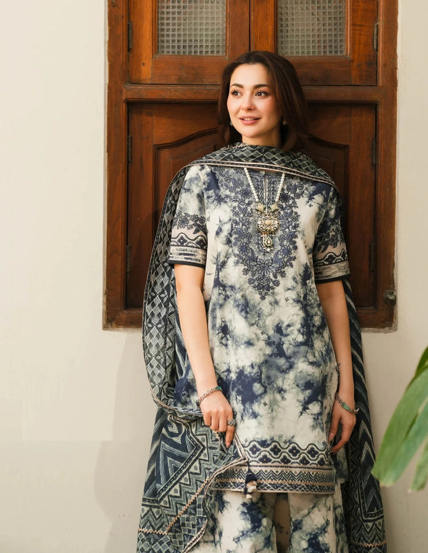 3PC-Printed & EMBROIDERY Lawn Shirt With Voile Printed Dupatta-1542
