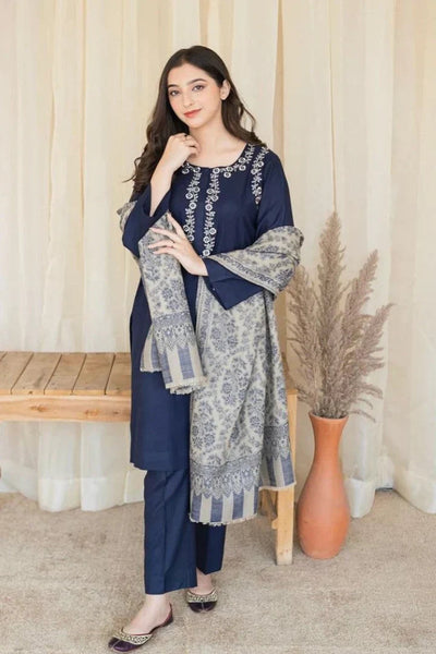 DHANAK-3PC EMBROIDERED SHIRT WITH DIGITAL PRINTED WOOL SHAWL SF-105