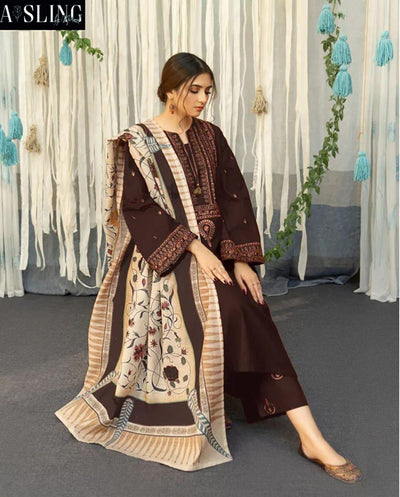 Dhanak 3PC Embroidered With Dhanak Shawl Sf-106