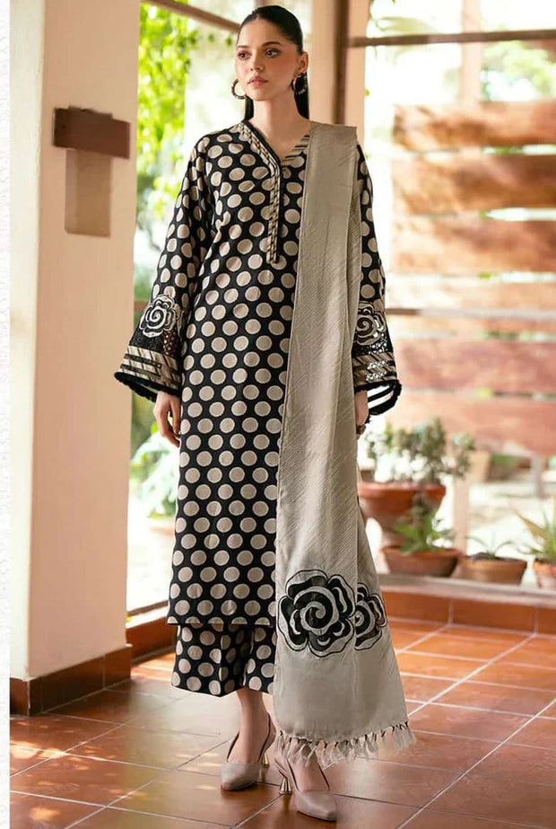 3PC-Printed & EMBROIDERY Lawn Shirt With Voile Printed Dupatta-1543