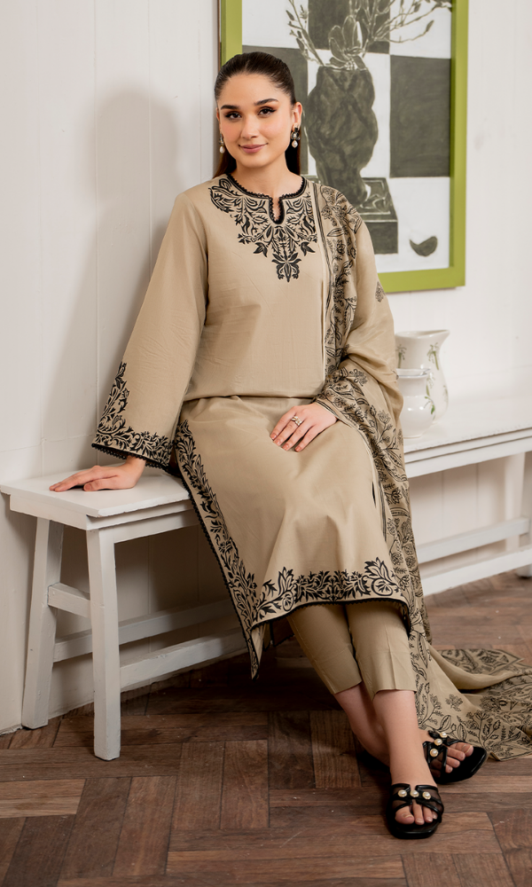 Dhanak 3PC Embroidered Shirt With Dhanak Embroidered shawl SF-136