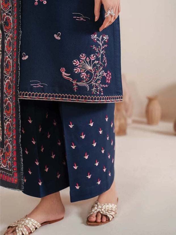 Dhanak 3PC Embroidered Shirt With Digital printed wool shawl SF-137