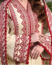 3PC DHANAK EMBROIDERED SHIRT WITH DHANAK EMB SHAWL AND TROUSER DN-2004