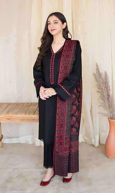 DHANAK-3PC EMBROIDERED SHIRT WITH DIGITAL PRINTED WOOL SHAWL SF-103