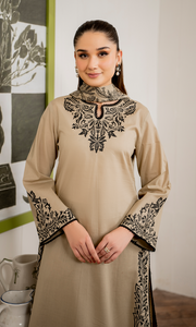 Dhanak 3PC Embroidered Shirt With Dhanak Embroidered shawl SF-136